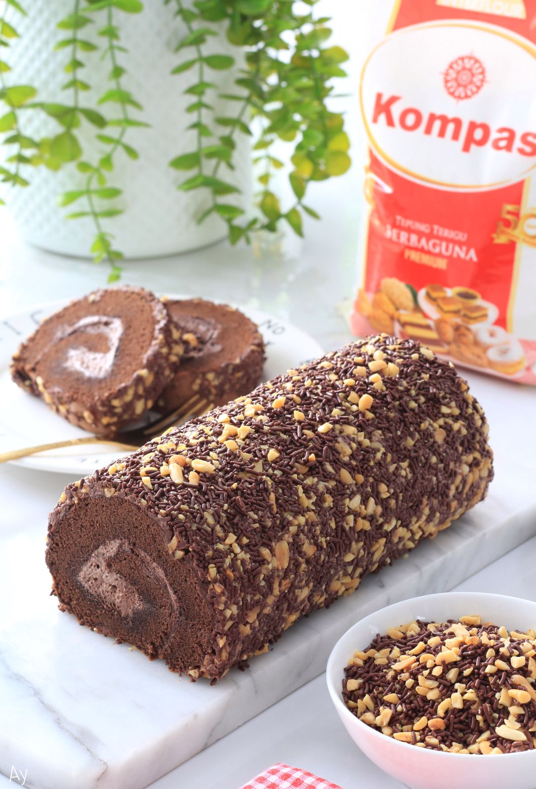 Choco Peanut Roll Cake
