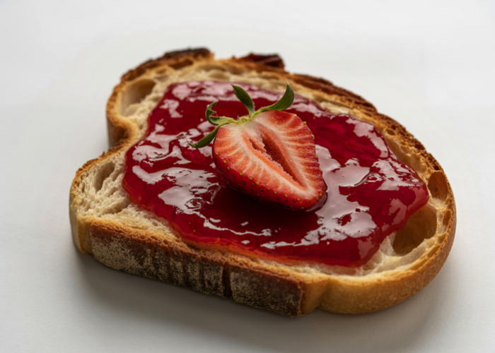 sourdough dengan selai stroberi