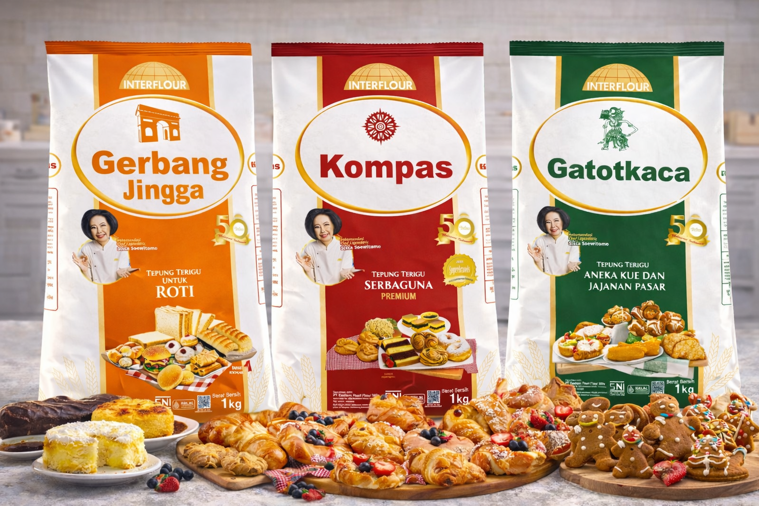 tepung terigu gerbang jingga, kompas, dan gatotkaca