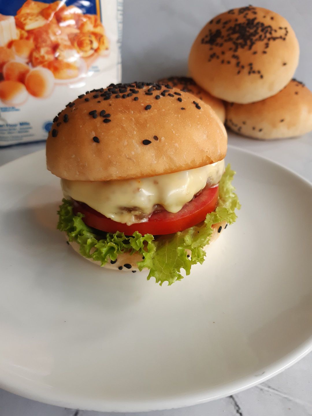 black sesame bun burger