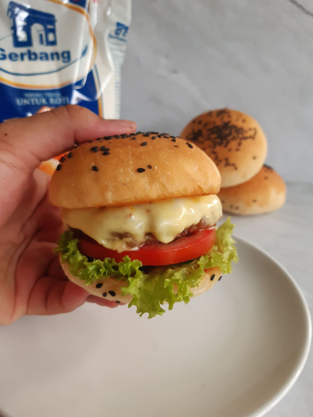 black sesame bun burger