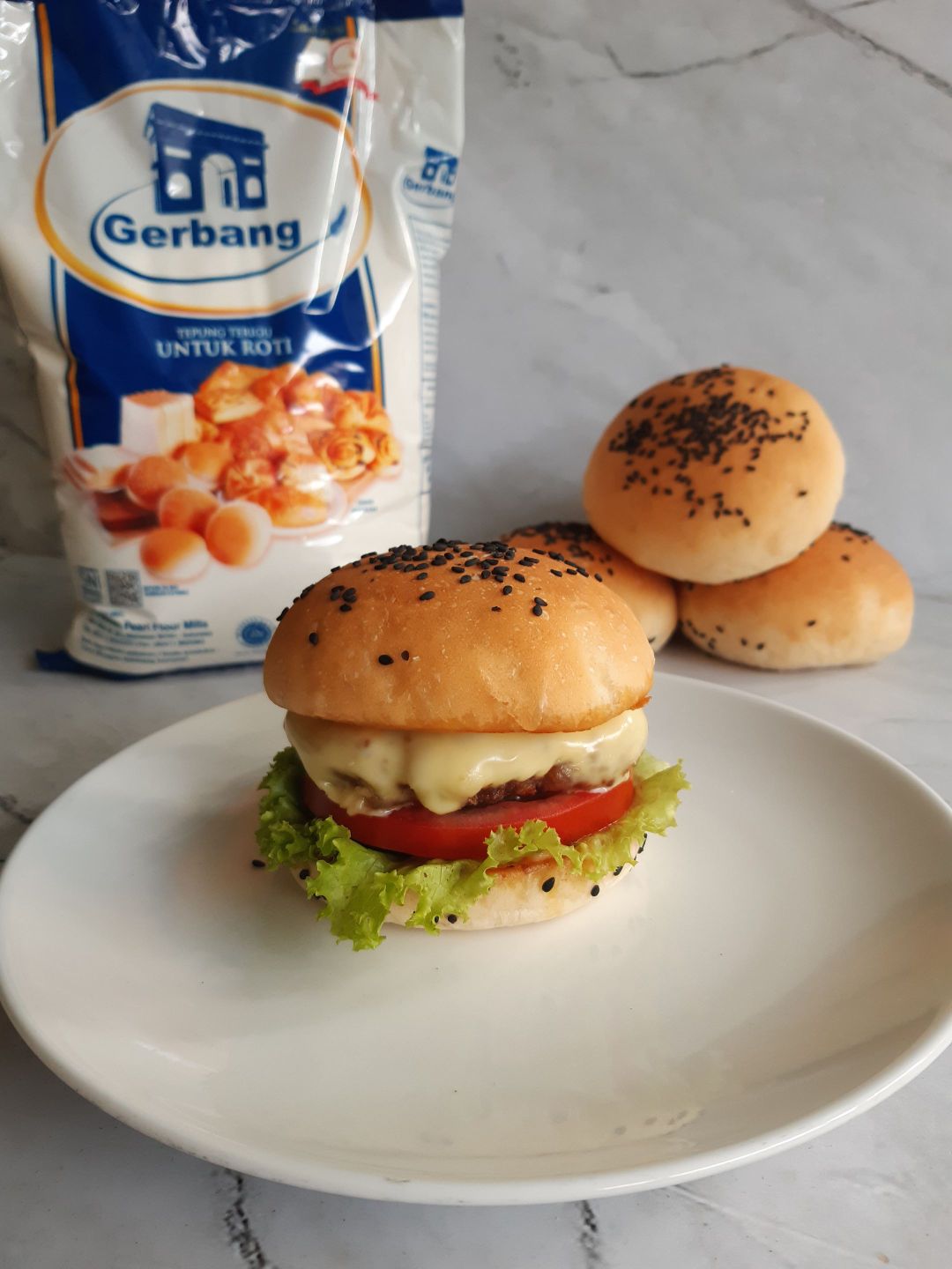 black sesame bun burger