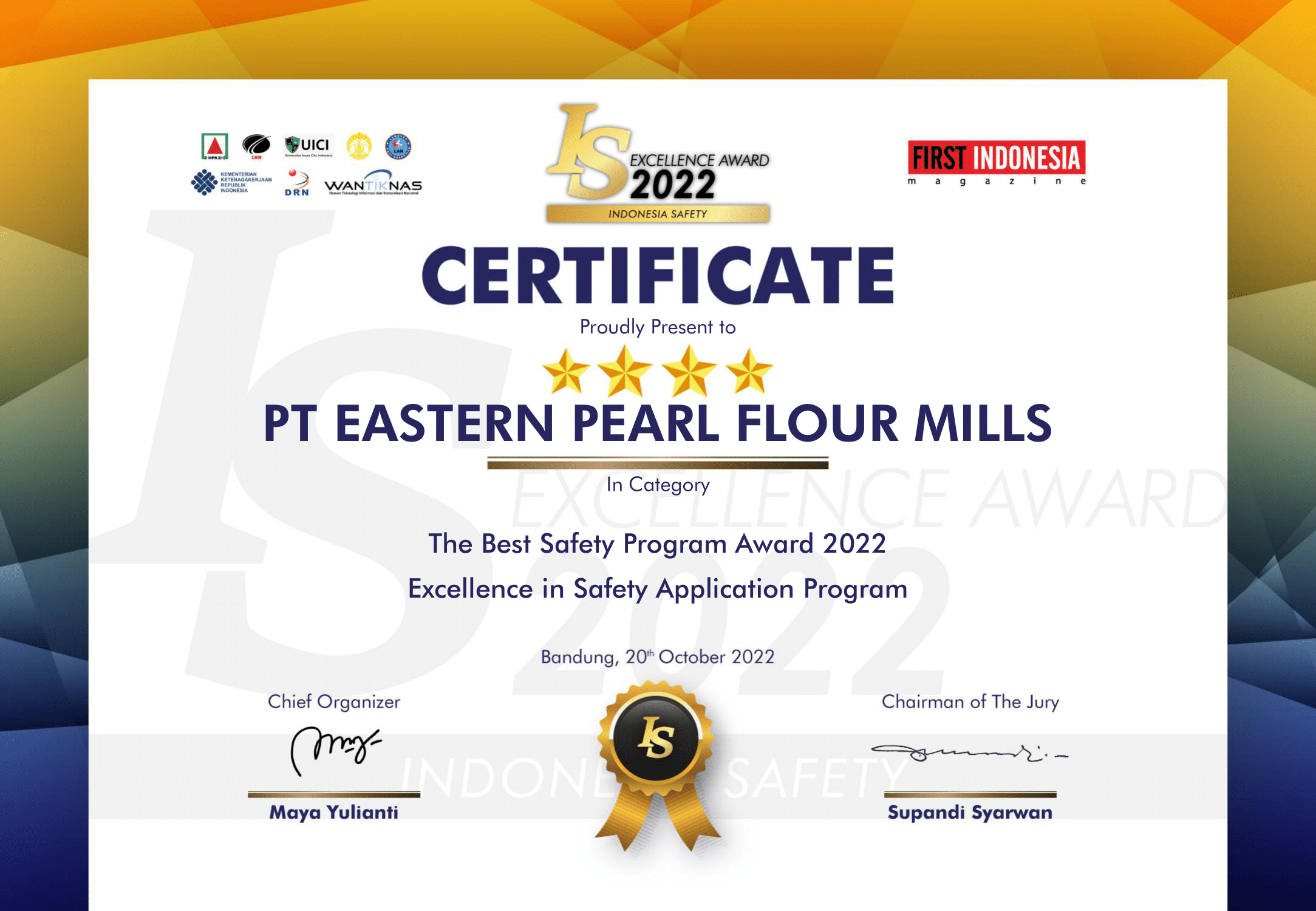 Click to edit image sertifikat Penghargaan Indonesia Safety Excellence Award 2022