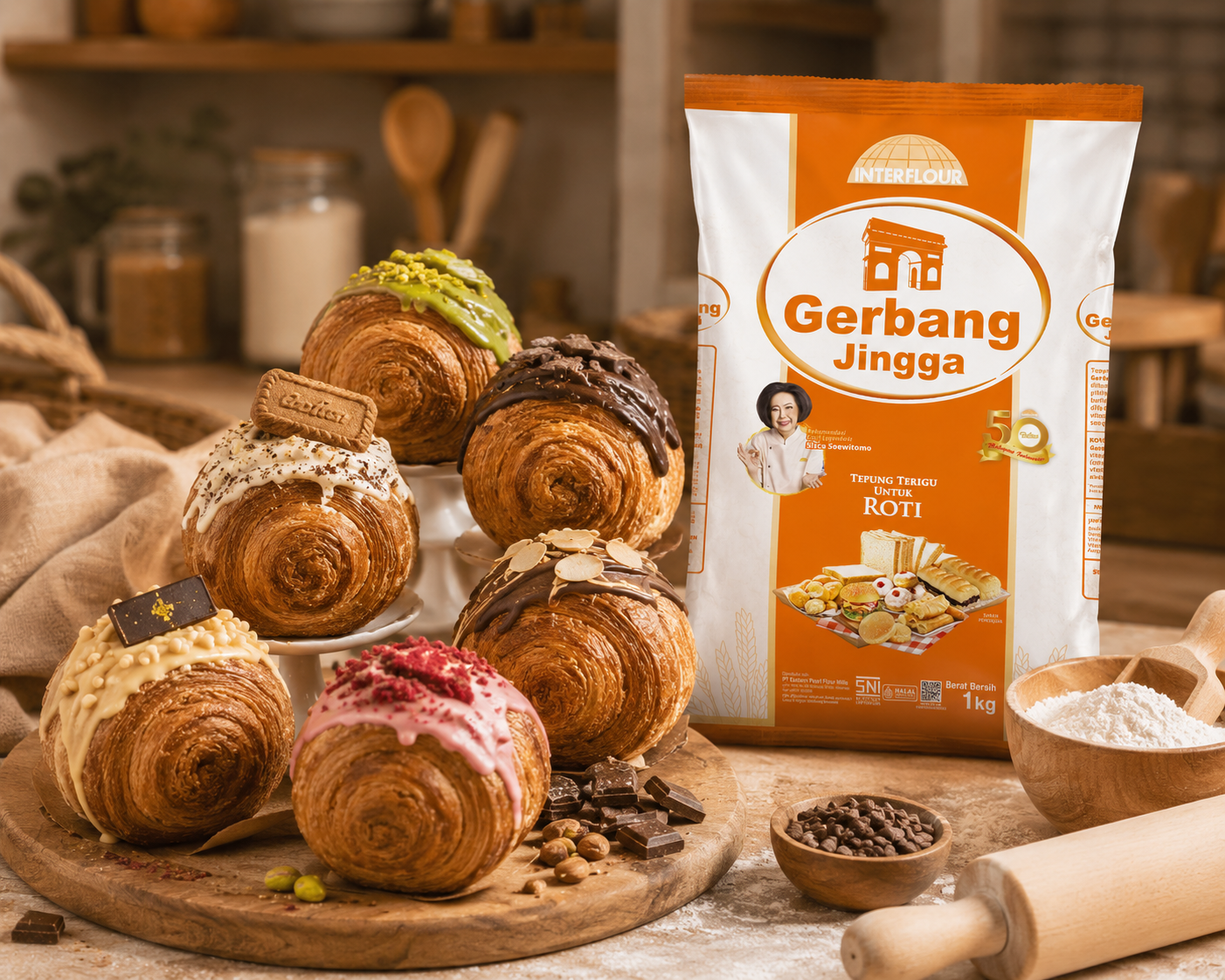 tepung gerbang jingga dan roti croissant